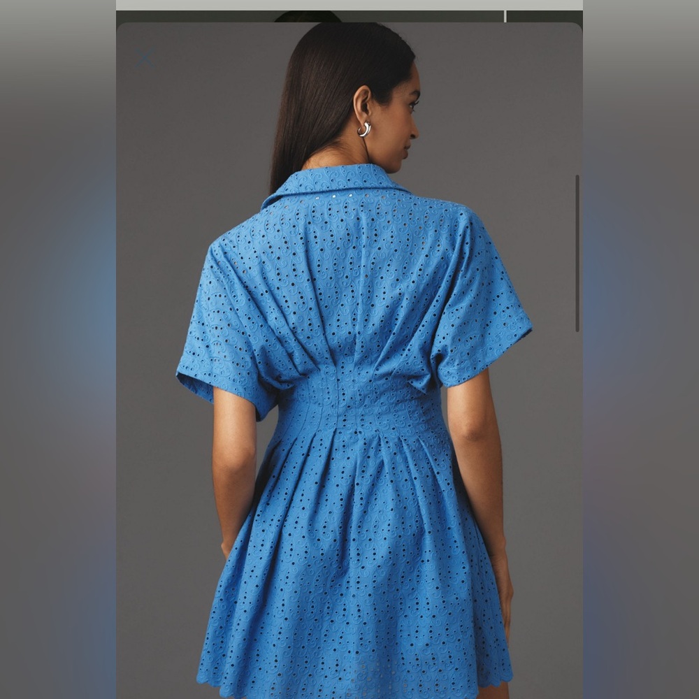 Anthropologie Blue Eyelet Mini Shirt Dress - Picture 2 of 3